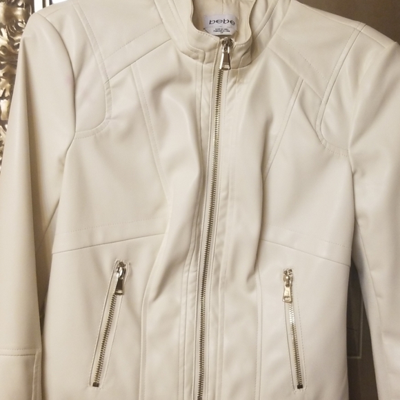Bebe Cream Faux Leather biker Crop Jacket - Picture 4 of 8
